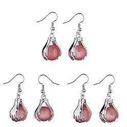 Cherry Blossom Agate Synthetic Cherry Blossom Agate Palm Dangle Earrings, Platinum Brass Jewelry for Women, 38.5mm, Pin: 0.6mm