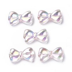 Pink Placage uv perles acryliques irisées arc-en-ciel, bowknot, rose, 29x16x7mm, Trou: 2.8mm
