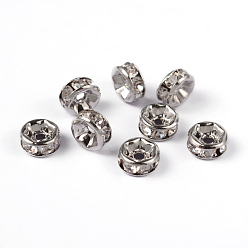 Crystal Brass Rhinestone Spacer Beads, Grade AAA, Straight Flange, Nickel Free, Platinum Metal Color, Rondelle, Crystal, 6x3mm, Hole: 1mm