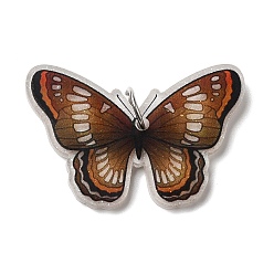 SillínMarrón Colgantes de acrílico opacos, con anillo de salto de hierro platino, encantos de la mariposa, saddle brown, 26.8x35.5x4 mm, agujero: 5.2 mm