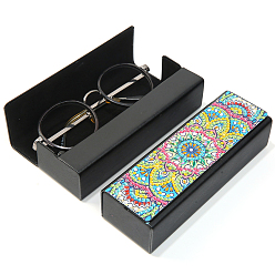 Flower DIY Imitation Leather Glasses Case Diamond Painting Kits, Eyeglasses Case Craft with Magnetic Closure, with Glue Clay, Tray, Pen, Rhinestones, Floral Pattern, Case: 160x54x36mm