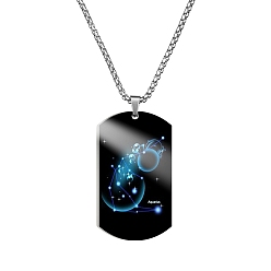 Aquarius Stainless Steel Constellation Tag Pendant Necklace with Box Chains, Aquarius, 23.62 inch(60cm)