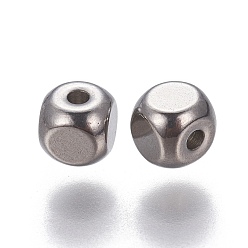 Stainless Steel Color 201 Stainless Steel Beads, Square, Stainless Steel Color, 4x4x4mm, Hole: 1.2mm
