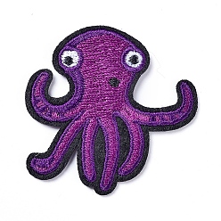 Purple Computerized Embroidery Cloth Iron On/Sew On Patches, Costume Accessories, Appliques, Octopus, Purple, 50x50x2mm