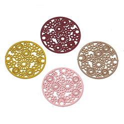 Mixed Color 430 Stainless Steel Connector Charms, Etched Metal Embellishments, Flat Round with Flower Links, Mixed Color, 20x0.5mm, Hole: 1.8mm