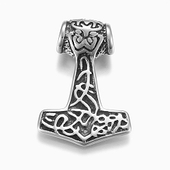 Antique Silver 304 Stainless Steel Pendants, Thor's Hammer, Antique Silver, 40x28x10mm, Hole: 7mm