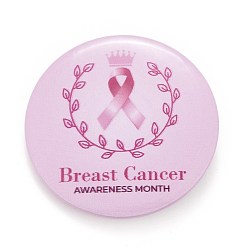Hoja Broche de hojalata del mes de concientización sobre el cáncer de mama, insignia redonda plana rosa para bolsas de ropa chaquetas, Platino, patrón de hoja, 44x7 mm