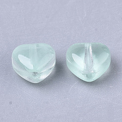 Aigue-marine Perles de verre peintes par pulvérisation transparent, cœur, imitation gelée, aigue-marine, 6x6x4mm, Trou: 0.9mm