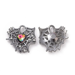 Colorful Rack Plating Alloy Glass Pendants, Cadmium Free & Lead Free & Nickle Free, Gunmetal Tone Spider Web & Heart Charms, Colorful, 26x25x5mm, Hole: 6x3mm