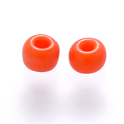 Naranja Rojo 6/0 cuentas redondas de vidrio para pintura para hornear, rojo naranja, 4~5x3~4 mm, agujero: 1~2 mm, sobre 4500 unidades / libra