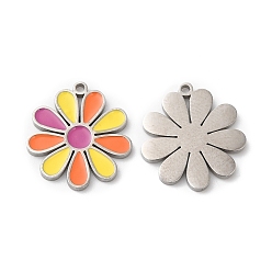 Stainless Steel Color 316L Surgical Stainless Steel Pendants, with Enamel, Flower Charm, Stainless Steel Color, 16x15x1mm, Hole: 1mm