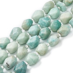 Amazonite Natural Amazonite Beads Strands, with Seed Beads, Faceted, Polygon, 4.5~15x8.5~11.5x8~10mm, Hole: 1.5mm, about 24~25pcs/strand, 15.16~15.55 inch(38.5~39.5cm)