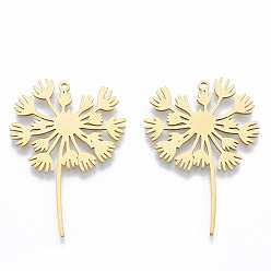Real 18K Gold Plated 201 Stainless Steel Pendants, Dandelion Charm, Real 18K Gold Plated, 43x29x1mm, Hole: 1.6mm