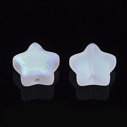 Clear AB Electroplate Glass Beads, Frosted, AB Color Plated, Star, Clear AB, 8x8x4mm, Hole: 0.8~1mm