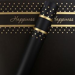 Черный 20 листы слово счастье водонепроницаемая пластиковая подарочная упаковочная бумага, квадратный, сложенный букет цветов украшение оберточной бумаги, чёрные, 570x570 мм