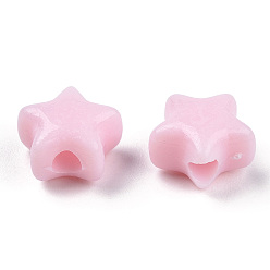 Pink Perles acryliques opaques, étoiles, rose, 9x9.5x5.5mm, Trou: 2.5mm, environ2050 pcs / 500 g