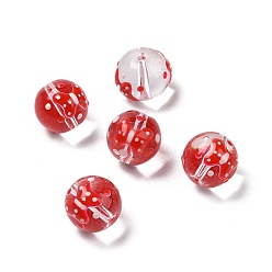 Rouge Brins de perles en verre émaillé faits à la main, ronde avec bowknot, rouge, 13x12mm, Trou: 1.2mm, Environ 30 pcs/chapelet