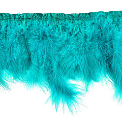 Turquoise Medio Corte de flecos de plumas de pavo, accesorios de vestuario, teñido, medio turquesa, 120~180 mm, sobre 2 m / bolsa