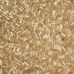 Pale Goldenrod Transparent Colours Luster Glass Bugle Beads, Round Hole, Pale Goldenrod, 3~8x2mm, Hole: 0.7mm, about 450g/pound