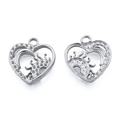 Stainless Steel Color 304 Stainless Steel Pendant Rhinestone Settings, Heart with Sun, Stainless Steel Color, Fit For 1mm Rhinestone, 19x17x2mm, Hole: 2mm