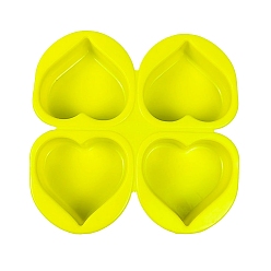 Yellow DIY Soap Silicone Molds, for Handmade Soap Making, 4 Cavities, Heart, Yellow, 165x163x33mm, Inner Diameter: 70x70x30mm