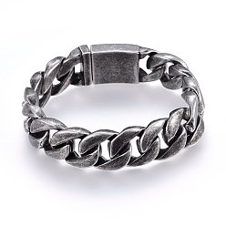 Antique Silver 304 Stainless Steel Curb Chains Bracelets, with Box Clasps, Antique Silver, 9-1/2 inch(24cm), 17x6mm