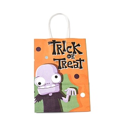 Skull Подарочные пакеты из крафт-бумаги на тему Хэллоуина, сумки для покупок, прямоугольные, красочный, Рисунок черепа, готовое изделие: 21x14.9x7.9 см