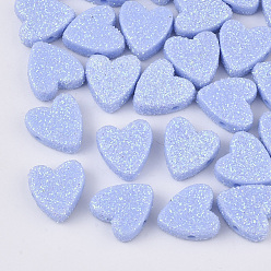Light Sky Blue Opaque Acrylic Beads, with Glitter Powder, Heart, Light Sky Blue, 13.5x13x5mm, Hole: 1.5mm