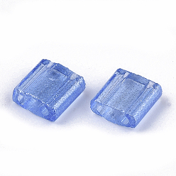 Dodger Blue 2-Hole Glass Seed Beads, Transparent Spray Painted, with Glitter Powder, Rectangle, Dodger Blue, 5x4.5~5.5x2~2.5mm, Hole: 0.5~0.8mm