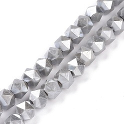 Silver Glass Pearl Beads Strands, Faceted, Polygon, Silver, 7.5x7.5mm, Hole: 1mm, about 49pcs/strand, 14.09 inch(35.8cm)