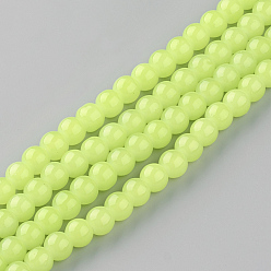 Зелено-Желтый Выпечки окрашены имитация нефрита стекловолокна круглый шарик, зеленый желтый, 10~10.5 мм, отверстие : 1.5 мм, около 85 шт / нитка, 31.4 дюйм