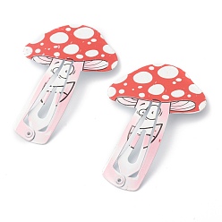 Red Baking Painted Iron Snap Hair Clips, for Children's Day, Mushroom, Red, 58x39.5x1.8mm