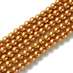 Sandy Brown Grade A Glass Pearl Beads, Pearlized, Round, Sandy Brown, 4mm, Hole: 0.7~1.1mm, about 100pcs/Strand, 16''(40.64cm)
