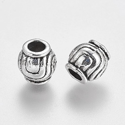 Antique Silver Large Hole Beads, Tibetan Style European Beads, Antique Silver, Lead Free, Cadmium Free and Nickel Free, Barrel, 9mm in diameter, 9mm thick, hole: 4mm