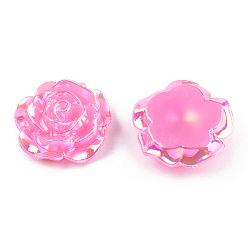 Hot Pink Opaque ABS Plastic Cabochons, AB Color Plated, Rose, Hot Pink, 24x23.5x9mm