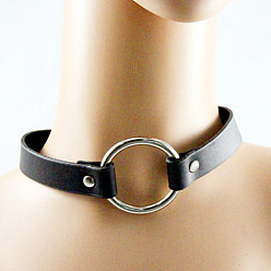 Black Punk Rock Style Leather Necklaces, with Alloy Findings, Black, 15.4 inch