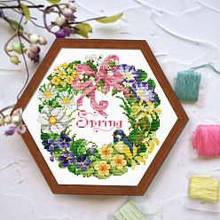 Colorido Kits para principiantes en punto de cruz con patrón de flores con tema de primavera, incluyendo tela e hilo de bordado, aguja, colorido, 370x370 mm