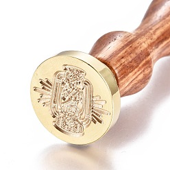 Golden Brass Wax Seal Stamp, with Wooden Handle, for Post Decoration, DIY Card Making, Magic Themed Pattern, Golden, 90x26mm