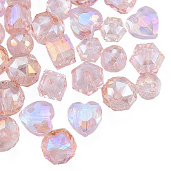 Pink Perlas de vidrio transparentes, color de ab, facetados, formas mixtas, rosa, 7~10x7~10x5~9.5 mm, agujero: 1~1.5 mm