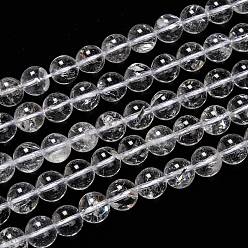 Cristal de Quartz Naturelles cristal de quartz brins de perles, perles de cristal de roche, avec du fil de coton, ronde, 10mm, Trou: 1mm, Environ 37 pcs/chapelet, 14.76 pouce (37.5 cm)