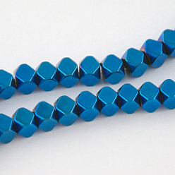 со Синим Покрытием Немагнитные синтетический гематит бисер пряди, граненые, класс А, круглые, с покрытием синим, 4x4 мм, отверстие : 1 мм