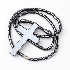 Non-magnetic Hematite Non-Magnetic Synthetic Hematite Pendant Necklace, Cross, 24 inch(61cm), 50x32mm