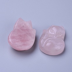 Quartz Rose Naturel a augmenté pendentifs en quartz, fox, 34x24x10~11mm, Trou: 1.5mm