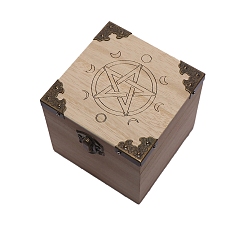 Étoile  Boîtes de rangement carrées en bois, pour le stockage d'articles de sorcellerie, burlywood, étoiles, 10x10x10 cm