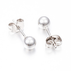 Silver 304 Stainless Steel Stud Earrings, Hypoallergenic Earrings, with Ear Nuts, Round, Silver, 15x4mm, Pin: 0.8mm, 12pairs/card