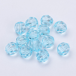 Cyan Clair Perles acryliques transparentes, facette, ronde, cyan clair, 10x9.5mm, trou: 1.8 mm, environ 990 pcs / 500 g
