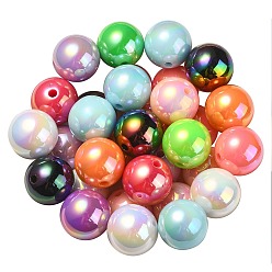 Couleur Mélangete Placage uv perles acryliques irisées arc-en-ciel, ronde, couleur mixte, 17.5x17mm, Trou: 2.8mm