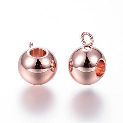 Oro Rosa Chapado de iones (ip) 304 astas de tubo de acero inoxidable, fianzas de bucle, perlas redondas de libertad bajo fianza, oro rosa, 11x6~7x7~8 mm, agujero: 2 mm, diámetro interior: 3 mm