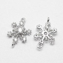 Real Platinum Plated Flower Brass Micro Pave Grade AAA Cubic Zirconia Links, Cadmium Free & Nickel Free & Lead Free, Real Platinum Plated, 15x10x3mm, Hole: 1mm