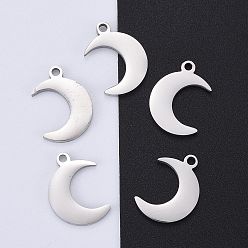 Stainless Steel Color 304 Stainless Steel Pendants, Manual Polishing, Stamping Blank Tag, Moon, Stainless Steel Color, 16x11x1.8mm, Hole: 1.5mm